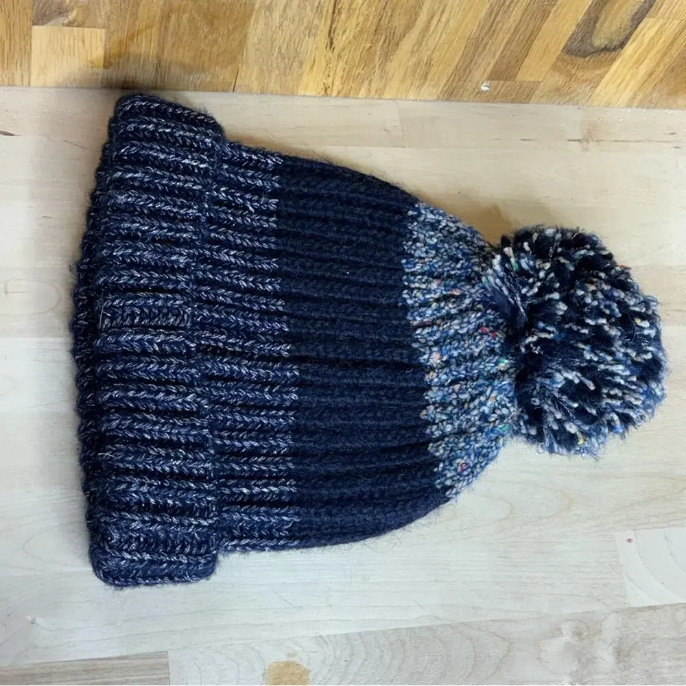 J Crew Italian Wool Blend Spark Stripe Toque Winter Hat Pom Pom